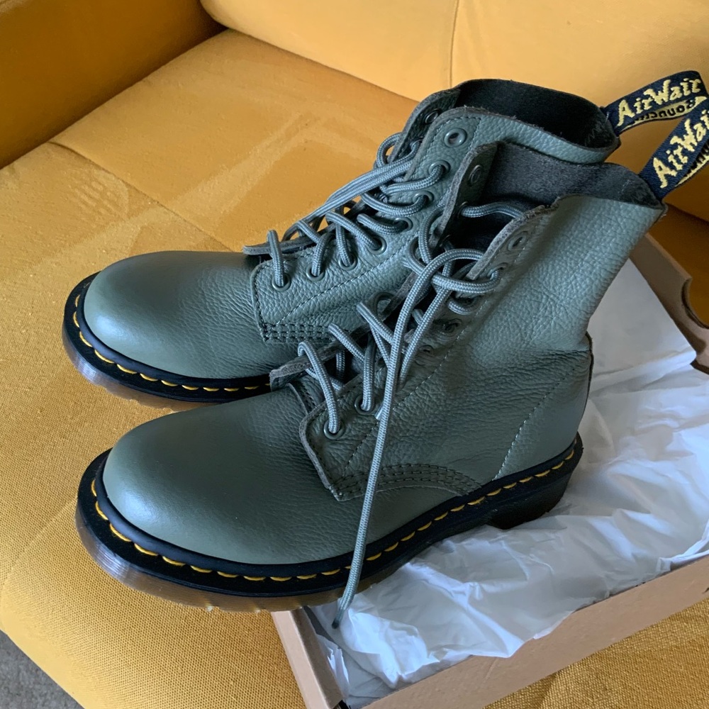 Dr. Martens 1460 Pascal Lace-Up Khaki Green Boots - Picture 3 of 7